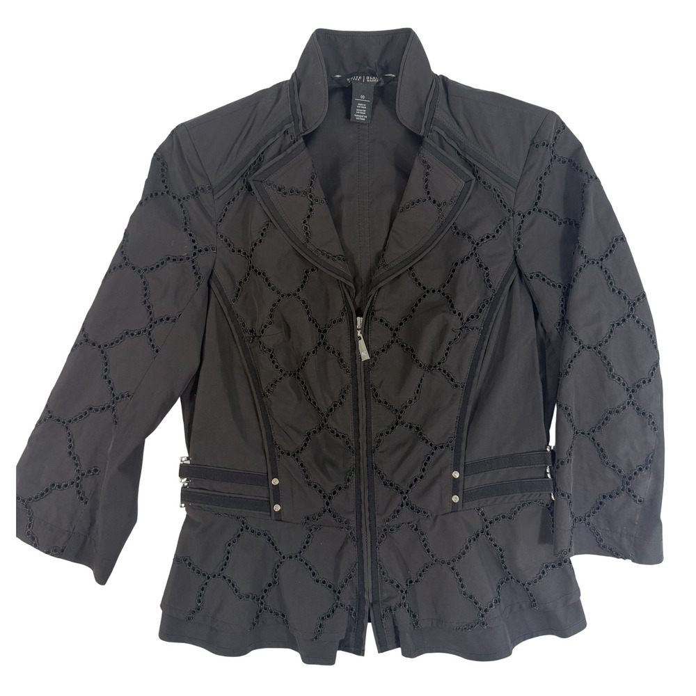 White House Black Market Jacket Womens 00 Black Excellent Peplum Eyelet Zip